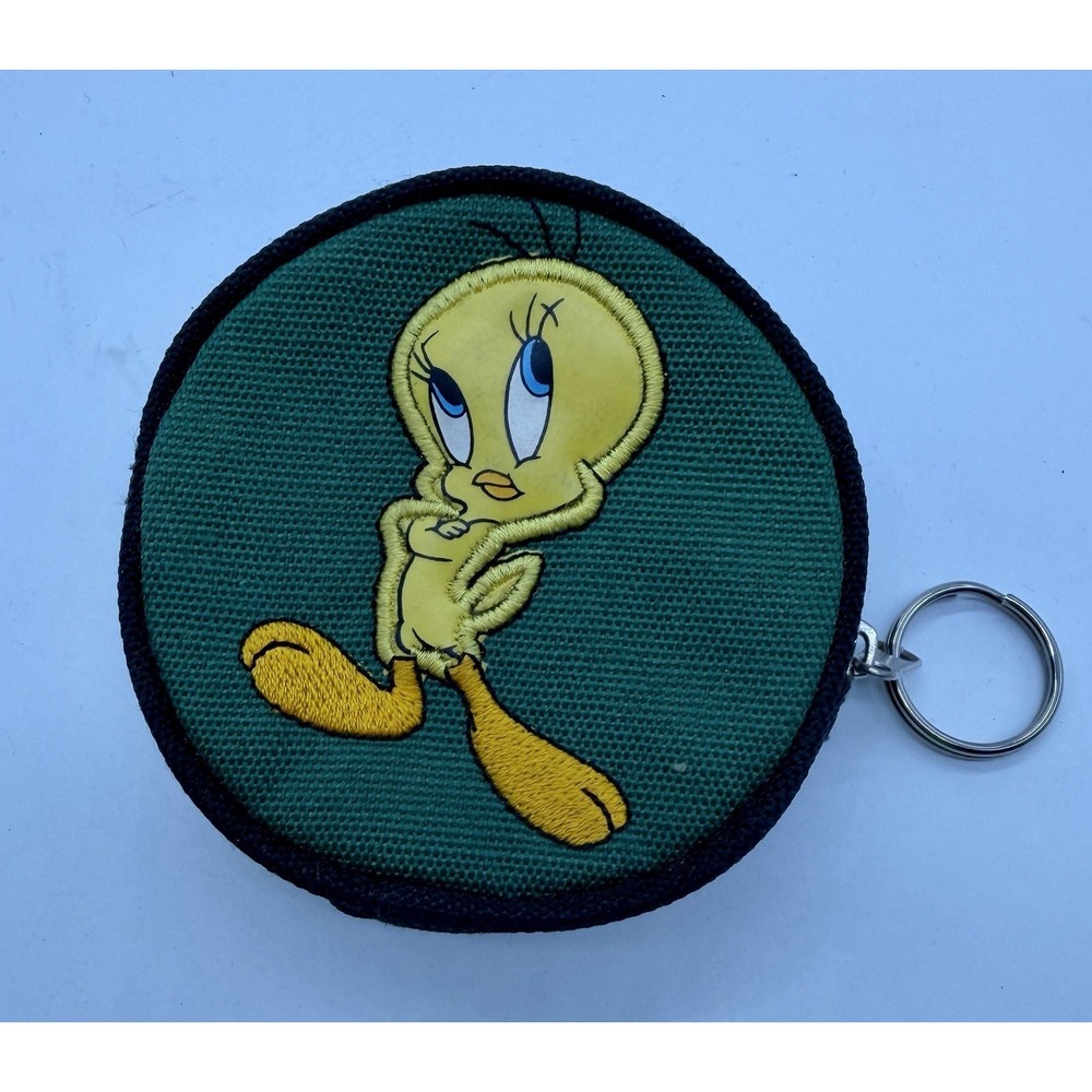 Vtg Looney Tunes Tweety Bird Round Coin Purse Keychain Wallet Warner Bros Pouch